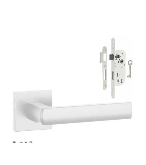 Set puxador de porta branco HOSTA com a fechadura Chave de Quarto branca sobre fundo branco