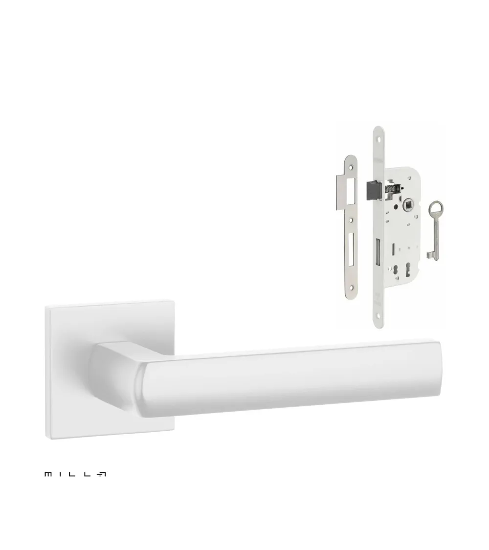 Set puxador de porta branco HOSTA com a fechadura Chave de Quarto branca sobre fundo branco