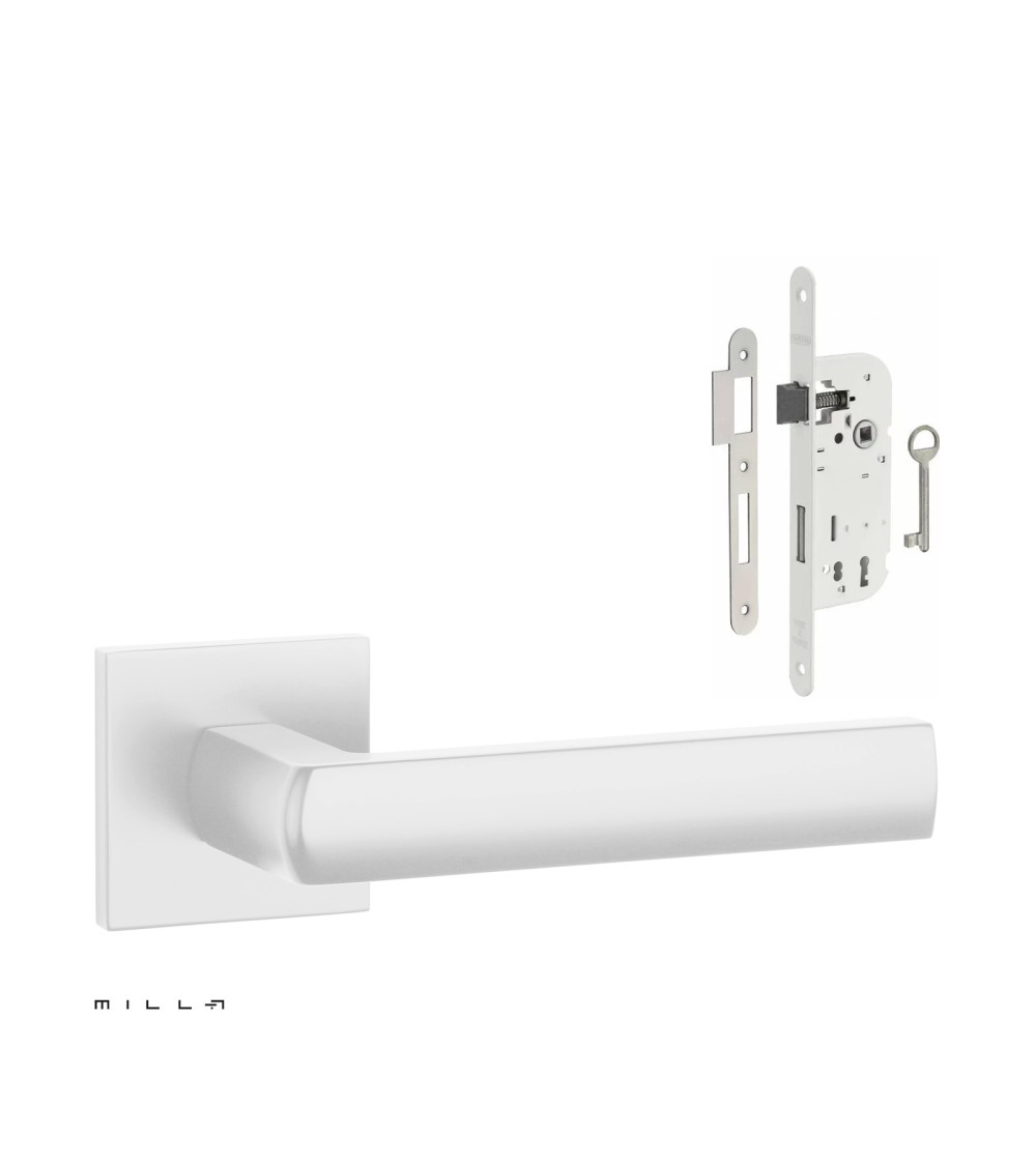 Set puxador de porta branco HOSTA com a fechadura Chave de Quarto branca sobre fundo branco