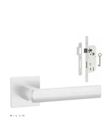 Set puxador de porta branco HOSTA com a fechadura Chave de Quarto branca sobre fundo branco