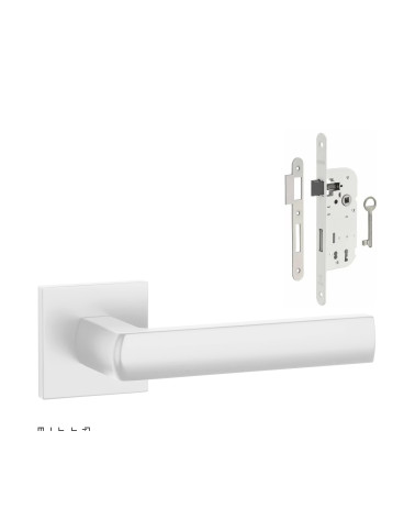 Set puxador de porta branco HOSTA com a fechadura Chave de Quarto branca sobre fundo branco