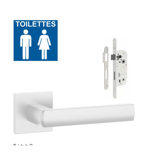 Set puxador de porta branco HOSTA com a fechadura WC branca sobre fundo branco