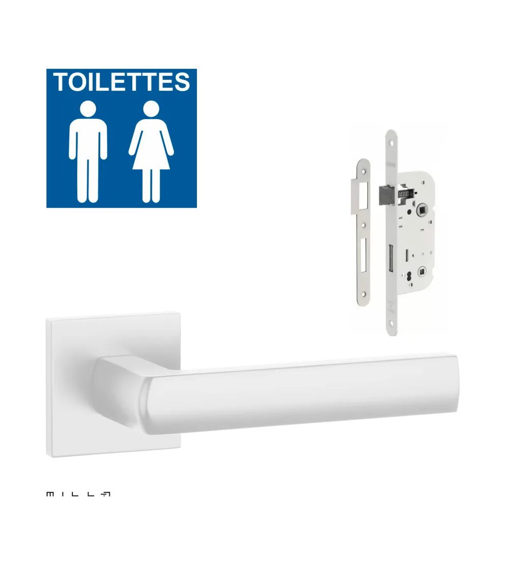 Set puxador de porta branco HOSTA com a fechadura WC branca sobre fundo branco