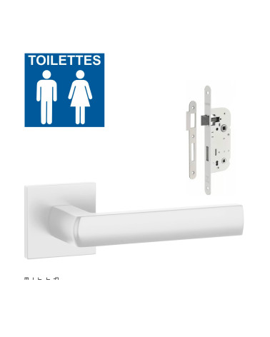 Set puxador de porta branco HOSTA com a fechadura WC branca sobre fundo branco
