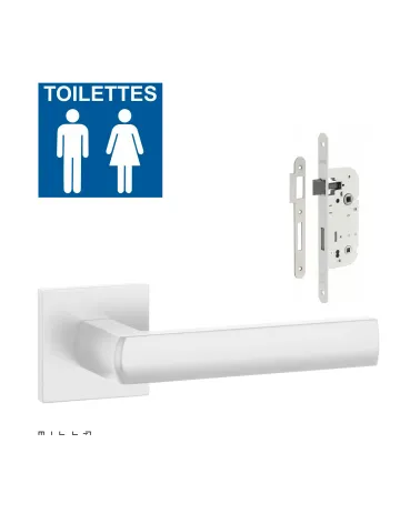 Set puxador de porta branco HOSTA com a fechadura WC branca sobre fundo branco