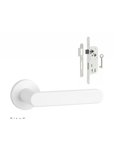 Set puxador de porta branco ALORA com a fechadura Chave de Quarto branca sobre fundo branco
