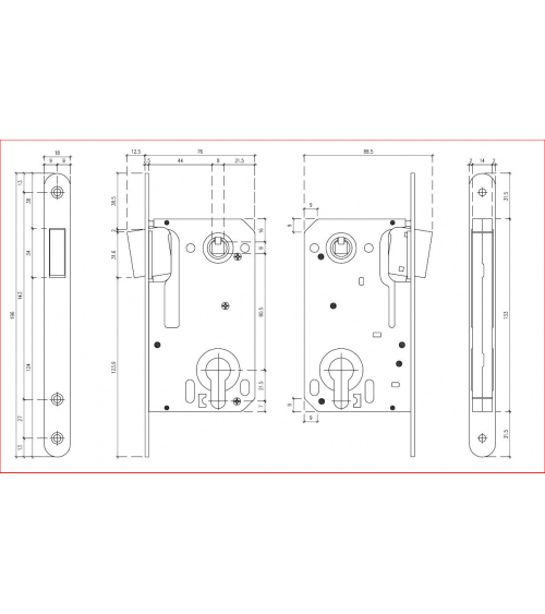 Fechadura magnética design entraxo 90 com chave de cilindro - puxador design