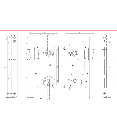 Fechadura magnética design entre-eixos 90 para WC ou casa de banho - puxador design