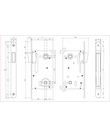 Fechadura magnética design entraxo 90 para WC ou casa de banho - puxador design