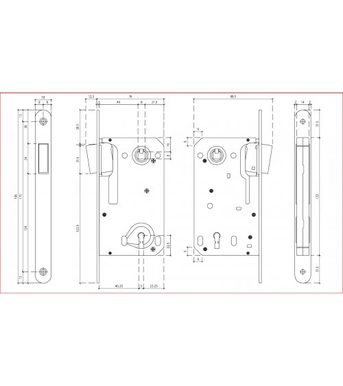 Fechadura magnética design entraxo 90 com chave L para quarto - puxador design