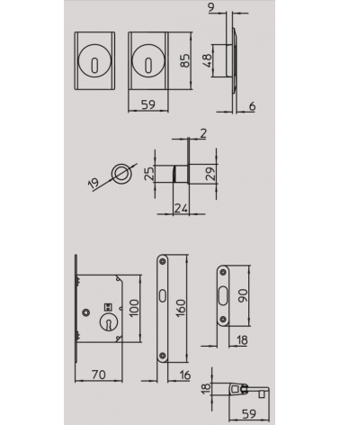 Puxador para porta de correr moderno MANDELLI 1038TC/S com dimensões