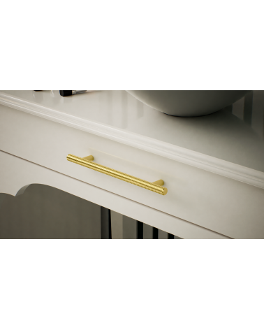 Puxador de móvel dourado polido CRUSO puxador design montado numa gaveta