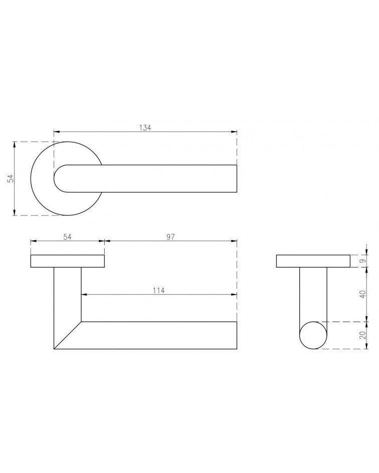 Puxador de porta clássico OVAL 1701 com dimensões