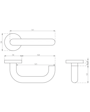 Maçaneta de porta clássica KVADRAT 1704 com dimensões