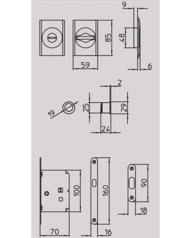 Puxador para porta deslizante sóbrio MANDELLI 1038TN/S com dimensões