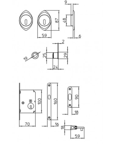 Puxador para porta de correr sóbrio MANDELLI 368TC/S com dimensões