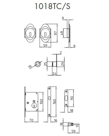 Puxador para porta de correr chique MANDELLI 1018TC/S com dimensões