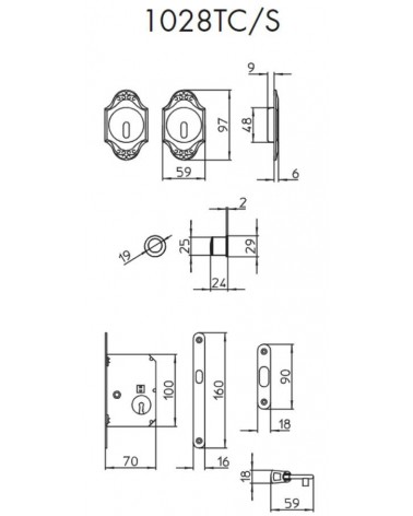 Puxador para porta de correr chique MANDELLI 1028TC/S com dimensões