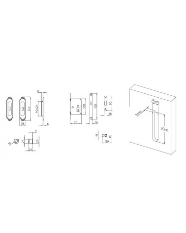 Puxador para porta de correr chique MANDELLI 1028C/S com dimensões