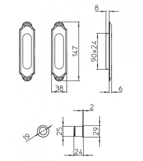 Puxador para porta de correr sóbrio MANDELLI 1028 ferragens design