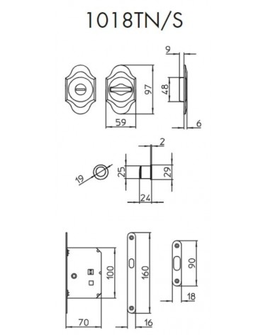 Puxador para porta de correr moderno MANDELLI 1018TN/S com dimensões