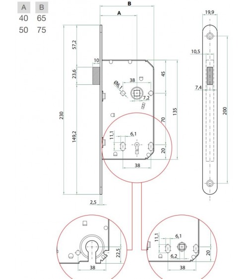Bonaiti B-France WC - fechadura magnética chique com condena - puxador design