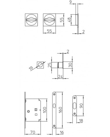 Puxador para porta deslizante minimalista MANDELLI 1108TNN/S com dimensões