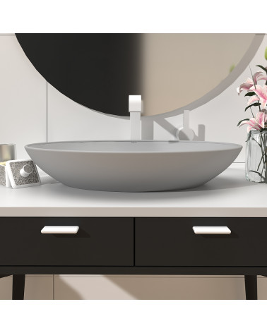 Puxador de móvel branco brilhante NOX-1 puxador design montado num móvel de casa de banho