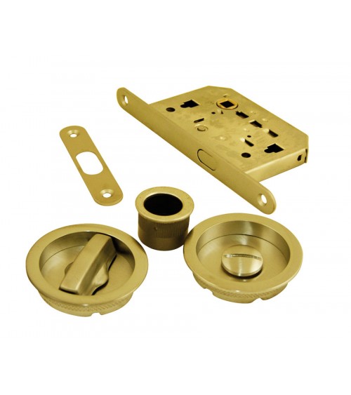 Puxador encastrado em ouro polido redondo, com fecho e fechadura para porta de correr - ferragens design