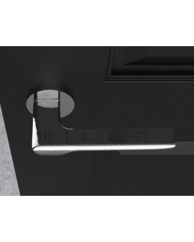 Puxador de porta zamak LIGNE ferragem design vista de cima montado numa porta
