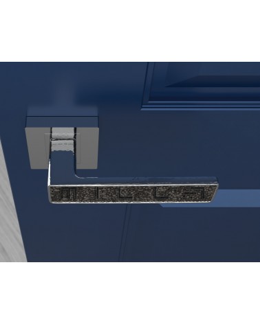 Puxador de porta zamak GLAMOUR ferragens design cor 1 vista de cima montado numa porta 1