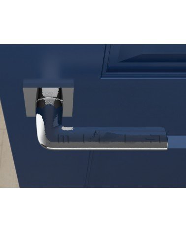Puxador de porta em zamak STINGER puxador design cor 4 vista de cima montado numa porta
