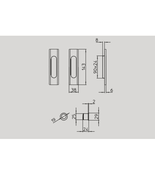 Maçaneta para porta deslizante moderna MANDELLI 1038C/S ferragem design