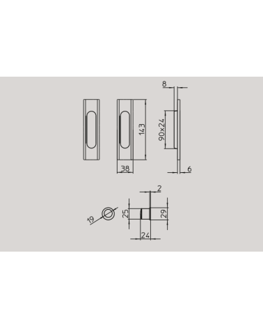Puxador para porta de correr moderno MANDELLI 1038C/S com dimensões
