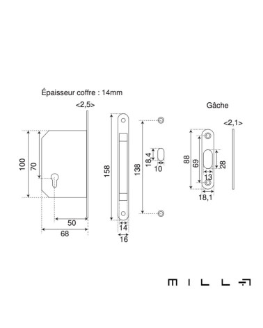 Kit para portas de correr com chave I em aço inoxidável redondas