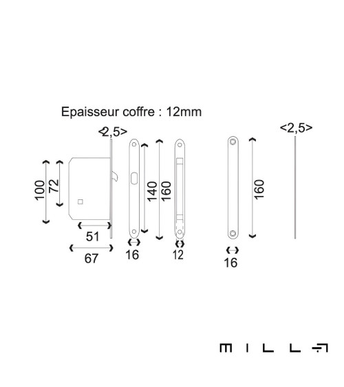 Kit para porta de correr com condenação em aço inoxidável puxador design