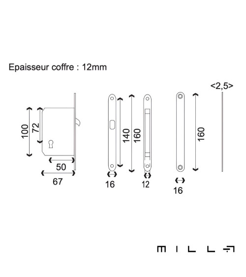 Kit para porta de correr com chave I dourado mate puxador design