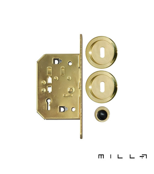 Kit para porta de correr com chave I dourado mate puxador design