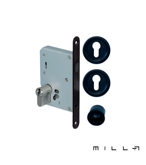 Kit para porta de correr com cilindro preto puxador design