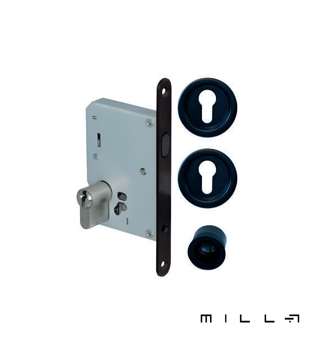Kit para porta de correr com cilindro preto puxador design