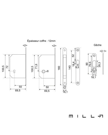 Kit para porta de correr com chave I preto puxador design com dimensões