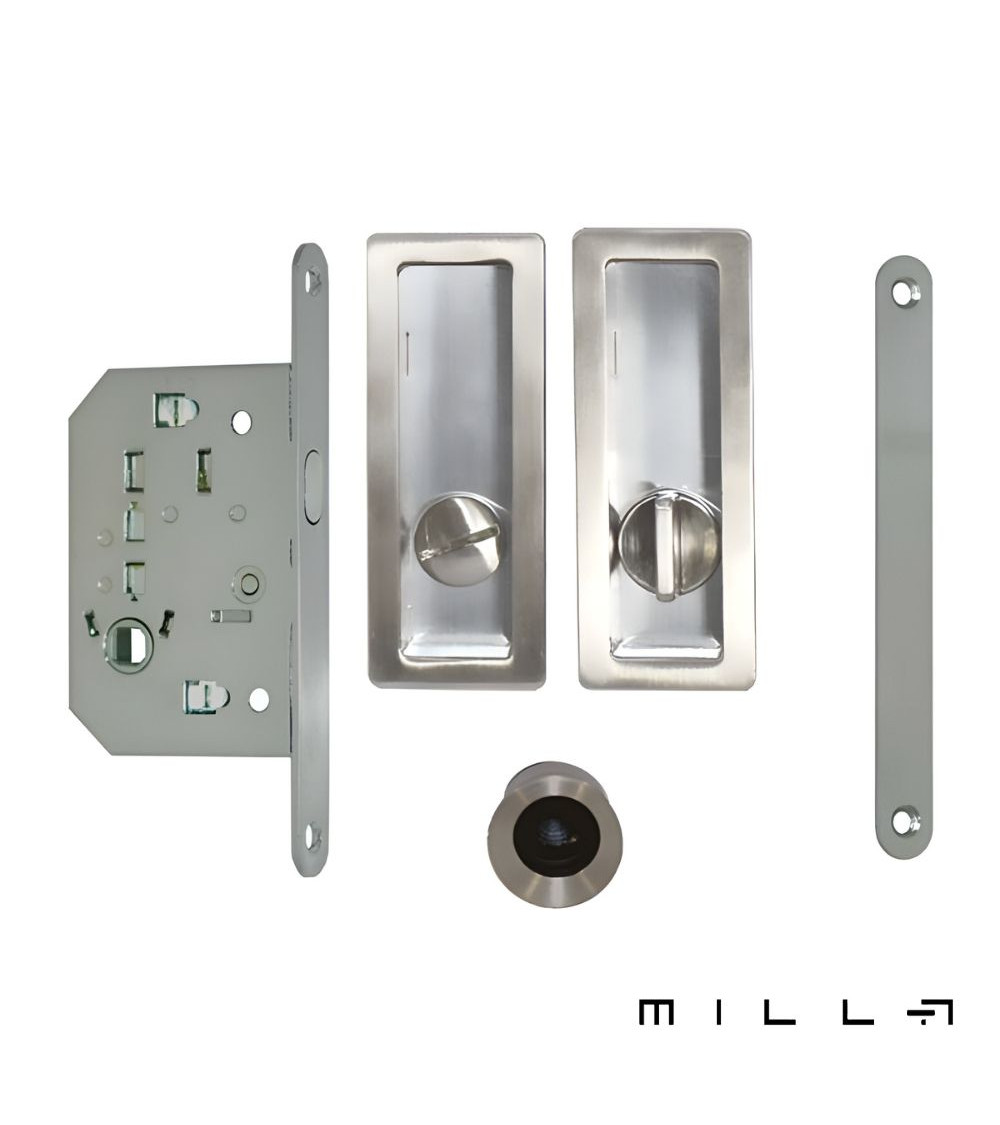 Kit puxador cuveta com bloqueio aço inoxidável ferragens design