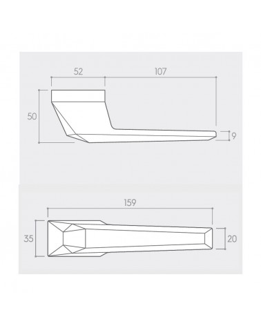 Puxador de porta zamak Prisme com dimensões