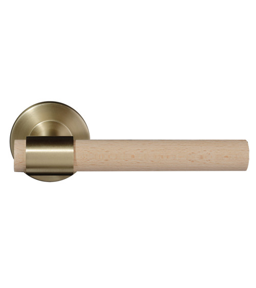 Puxador de porta em madeira de faia natural envernizada e dourado acetinado - Iraty