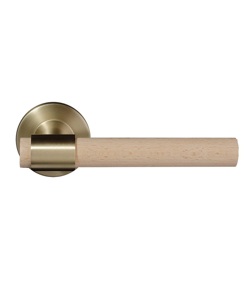 Puxador de porta em madeira de faia natural envernizada e dourado acetinado - Iraty