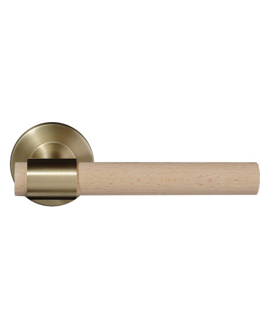Puxador de porta em madeira de faia natural envernizada e dourado acetinado - Iraty