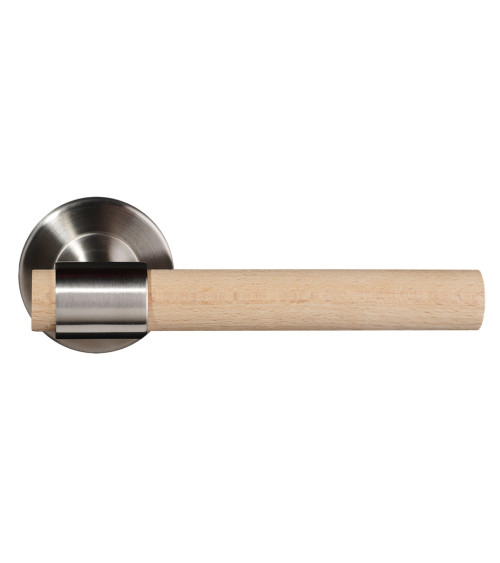 Puxador de porta em madeira de faia natural envernizada e inox - Iraty