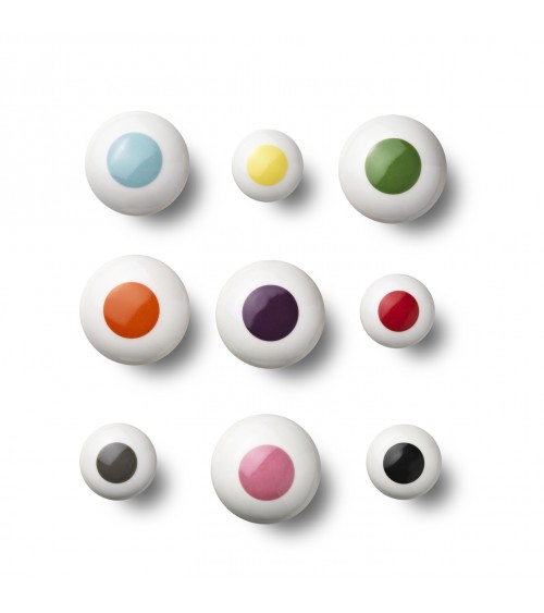 Botão de móvel Anne Black Dot de cor amarela - tamanho 30x30mm