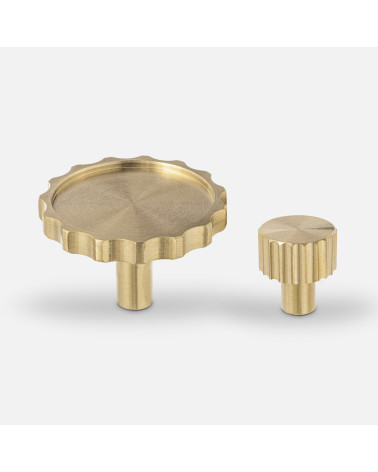 Botão de móvel dourado polido LEXI design alinhado horizontalmente sobre fundo branco