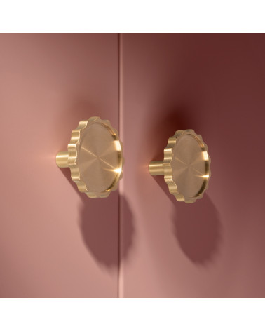 Botão de móvel dourado polido LEXI puxador design modelo grande vista lateral montado num móvel